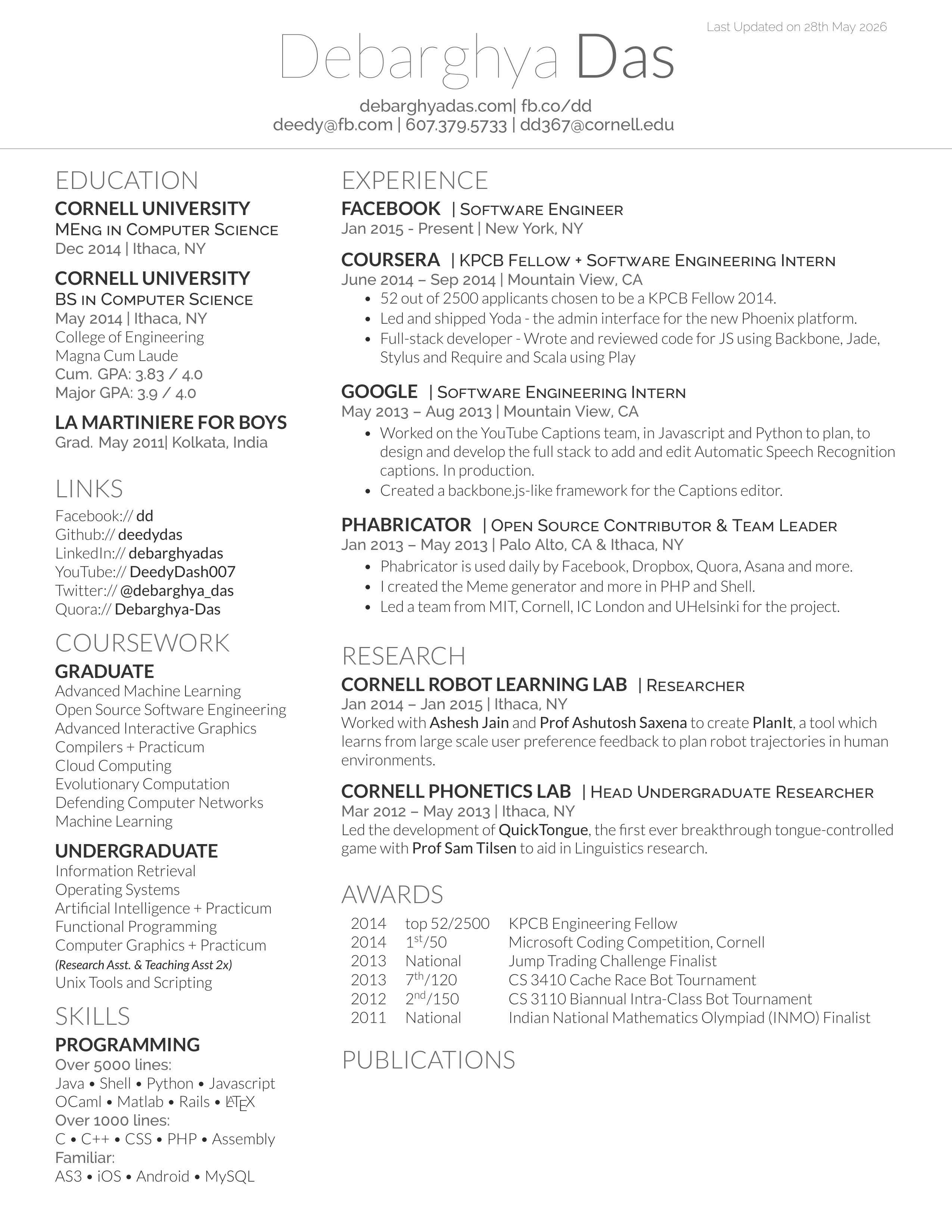 Deedy Resume LaTeX template preview