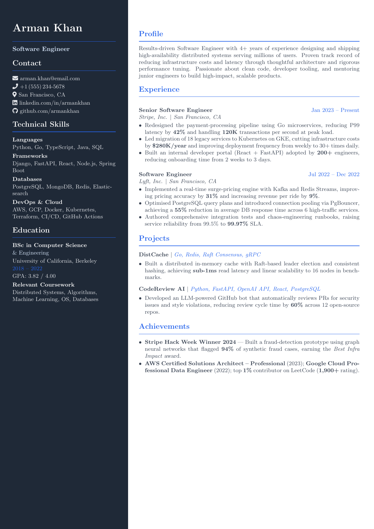 Software Engineer Resume LaTeX template preview