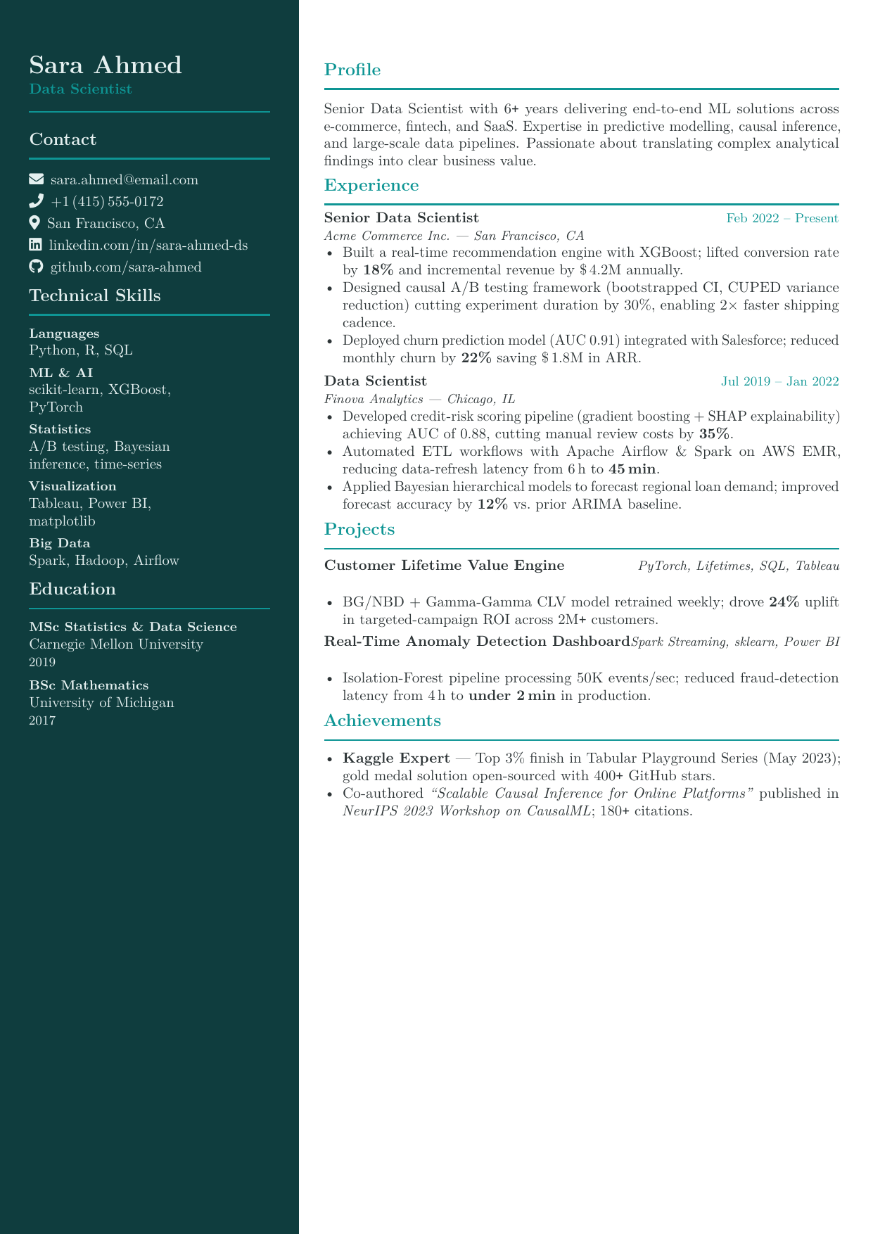 Data Scientist Resume LaTeX template preview