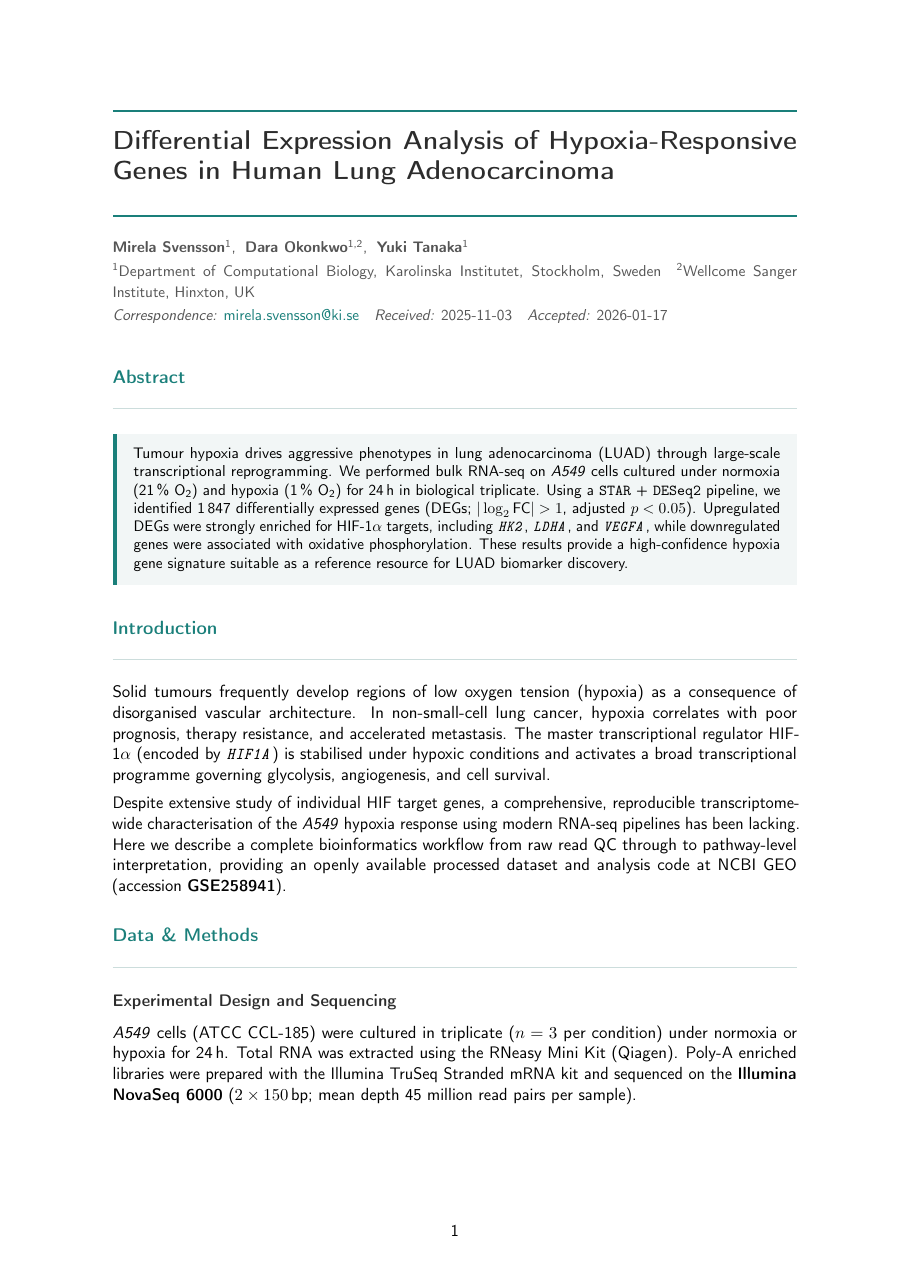 Bioinformatics Report LaTeX template preview