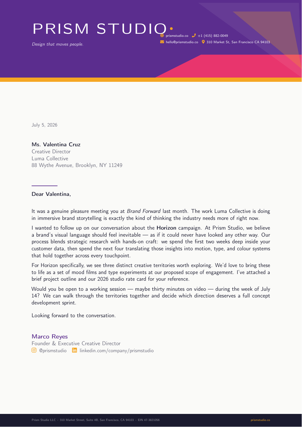 Creative Studio Letterhead LaTeX template preview
