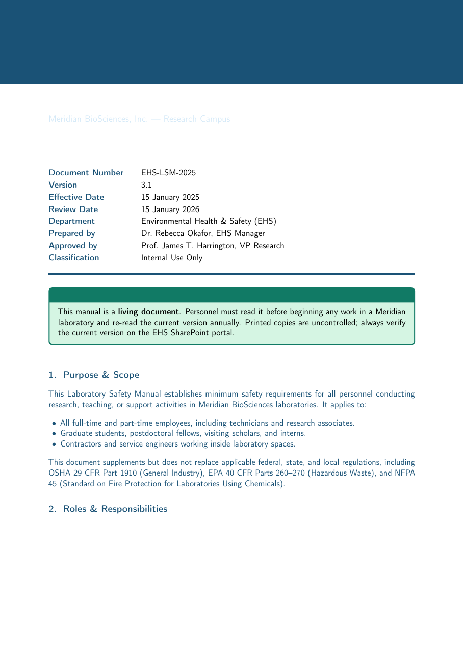 Lab Safety Manual LaTeX template preview