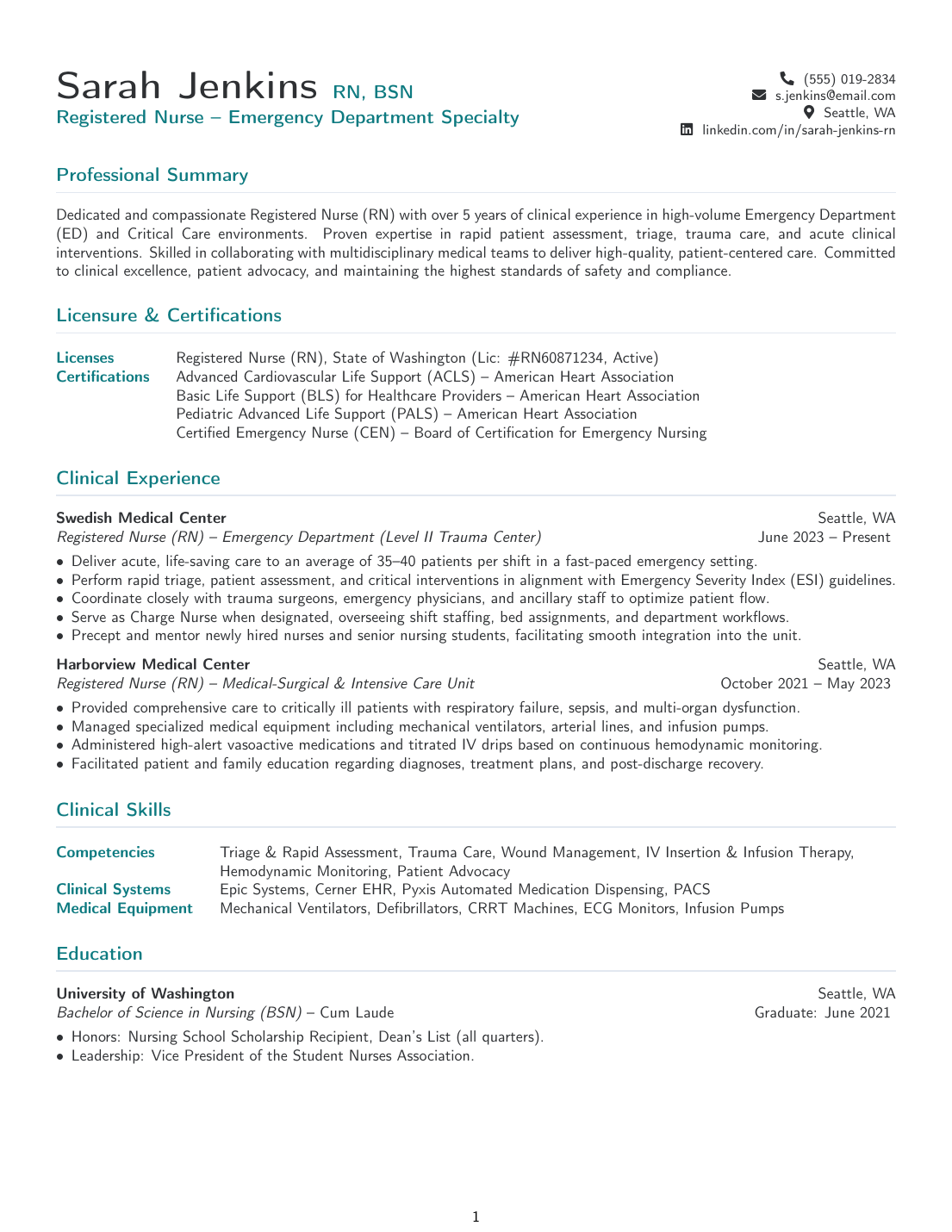 Nurse / Medical Resume LaTeX template preview